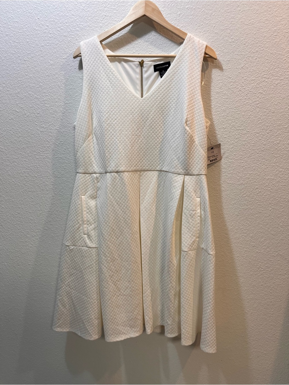 Calvin Klein Cream Textured V-Neck A-Line Dress